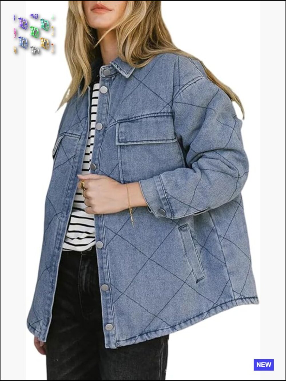 Oversized Long Sleeve Denim Shacket Button Down Coat with Pockets Casual